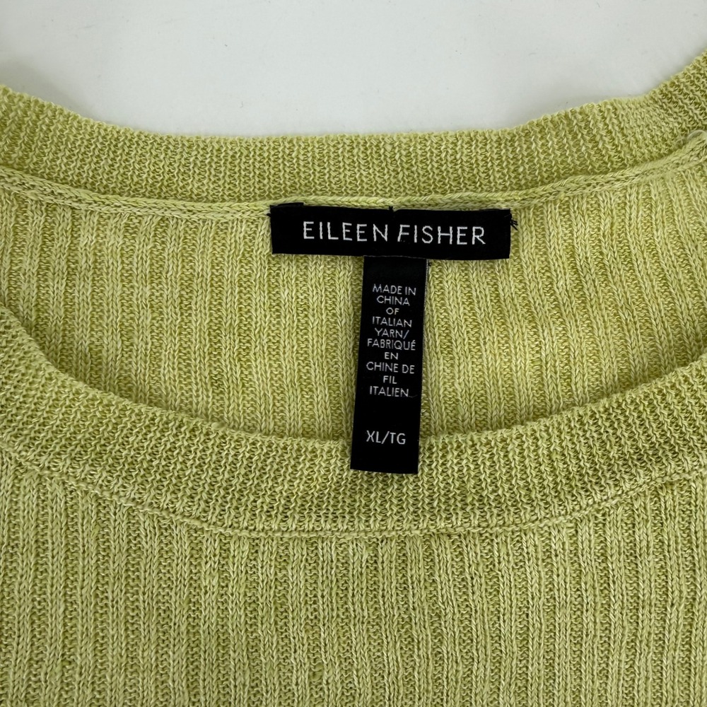 Eileen Fisher Organic Linen Tunic Crew Neck Canary Ribbed Short Sleeve XL - Picture 9 of 11